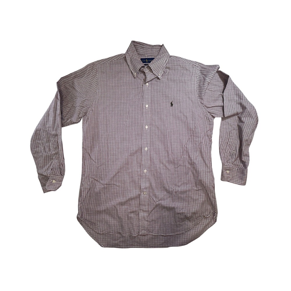 Ralph‎ Lauren Mens Classic Fit Gingham Button Down Shirt Burgundy Navy White M